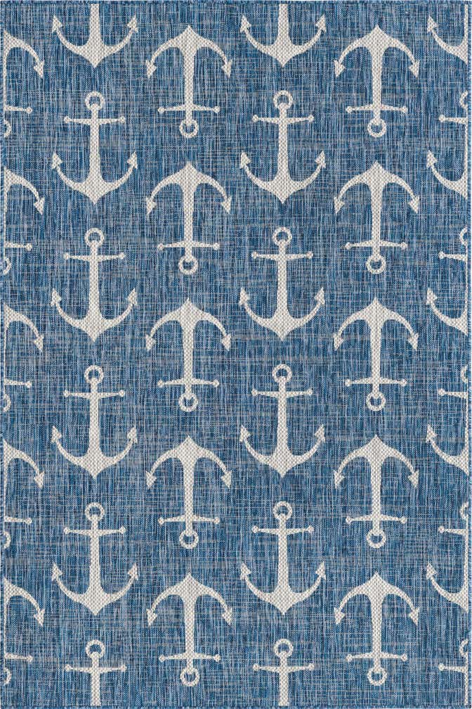 Custom Blue Easy-Clean Coastal Indoor / Outdoor Rug