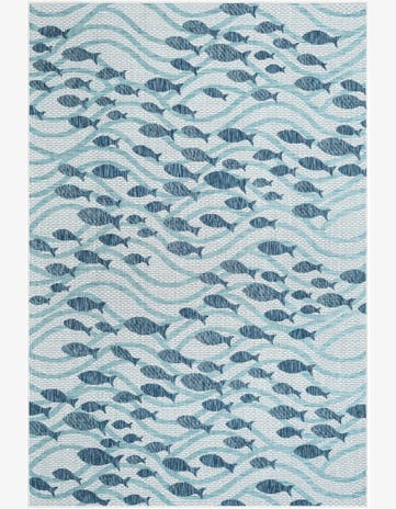 Blue Easy-Clean Coastal Indoor / Outdoor Rug