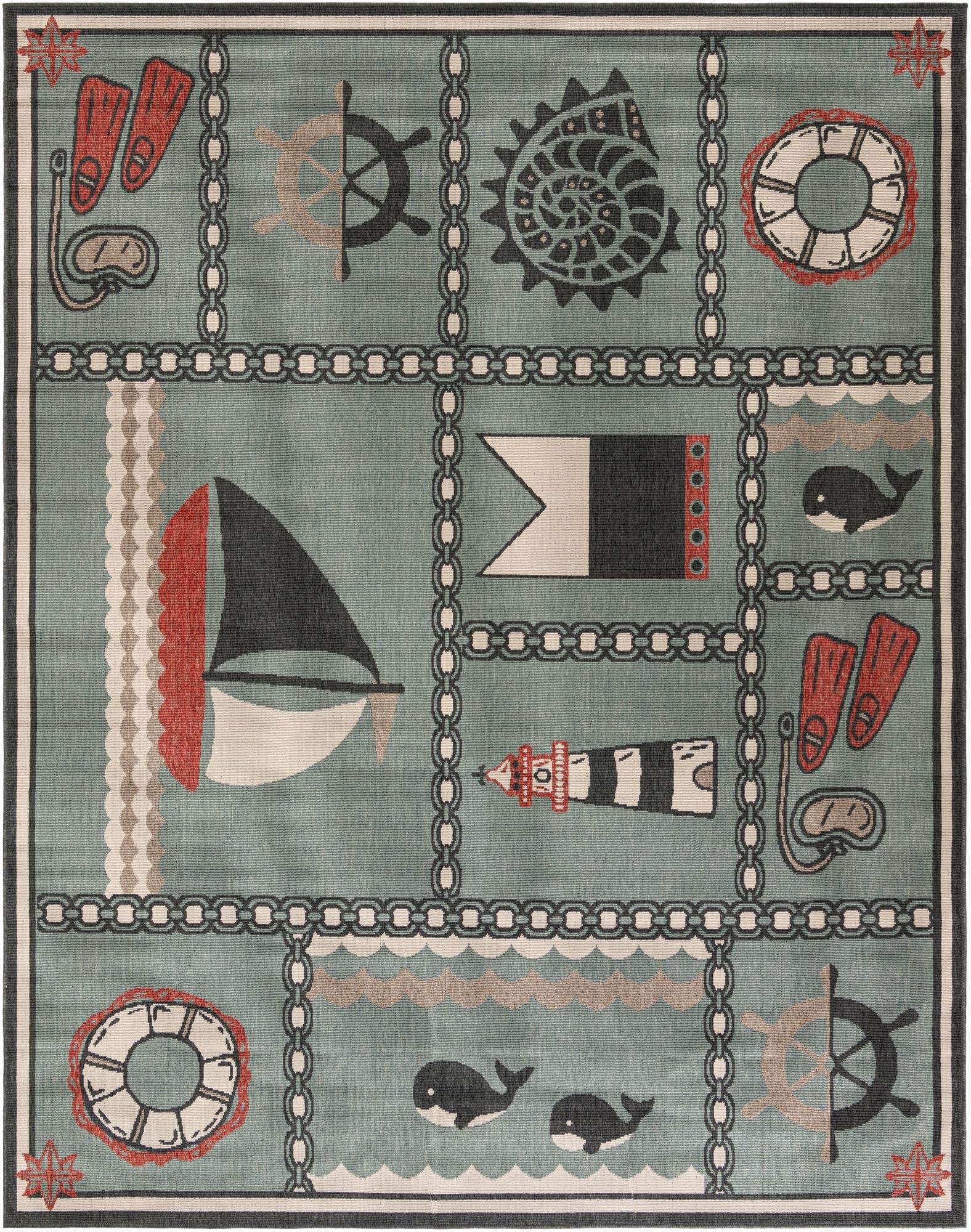 Primary image 7' 10 x 10'  Washable Coastal Indoor / Outdoor Rug