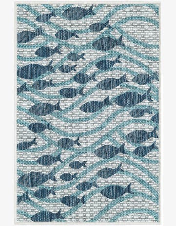 Blue Easy-Clean Coastal Indoor / Outdoor Rug