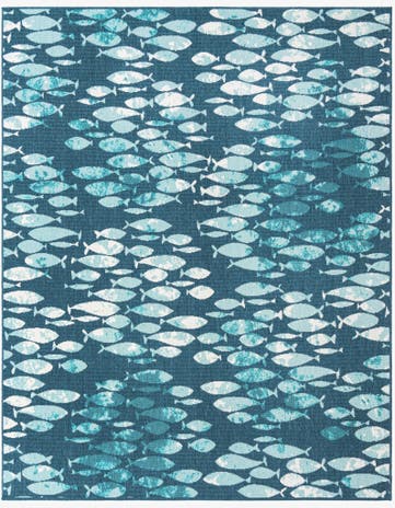 Blue Easy-Clean Coastal Indoor / Outdoor Rug