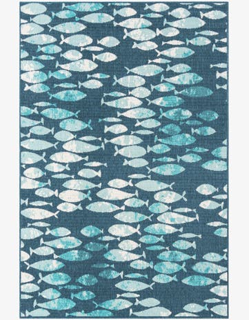 Blue Easy-Clean Coastal Indoor / Outdoor Rug