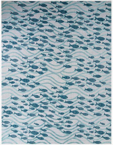 Blue Easy-Clean Coastal Indoor / Outdoor Rug