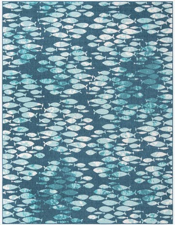 Blue Easy-Clean Coastal Indoor / Outdoor Rug