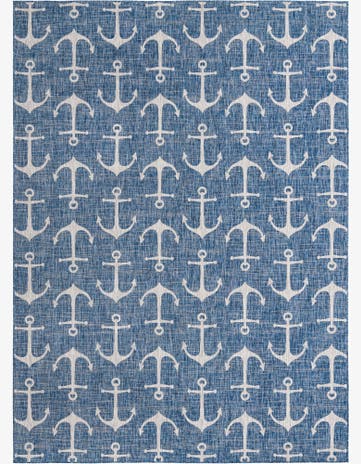 Blue Easy-Clean Coastal Indoor / Outdoor Rug