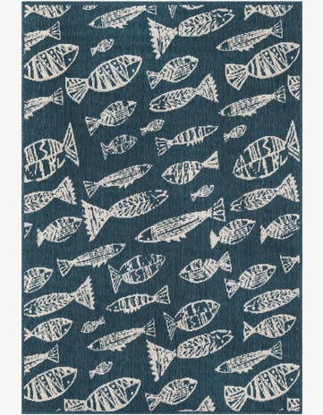 Blue Easy-Clean Coastal Indoor / Outdoor Rug