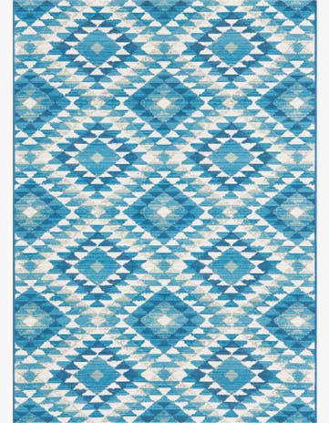 Blue Easy-Clean Southwestern Indoor / Outdoor Rug