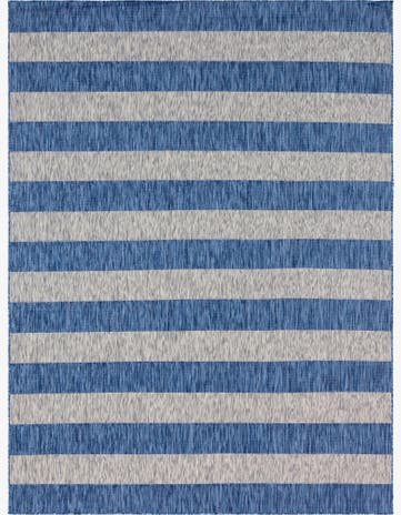 Blue Easy-Clean Striped Indoor / Outdoor Rug