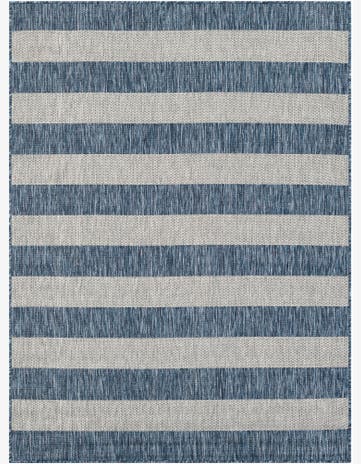 Blue Easy-Clean Striped Indoor / Outdoor Rug