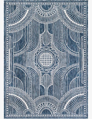 Blue Easy-Clean Traditional Indoor / Outdoor Rug