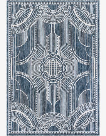 Blue Easy-Clean Traditional Indoor / Outdoor Rug
