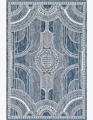Blue Easy-Clean Traditional Indoor / Outdoor Rug