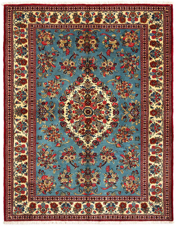 Detail image of 4' 8 x 6' 9 Hand Knotted Qom Persian Rug