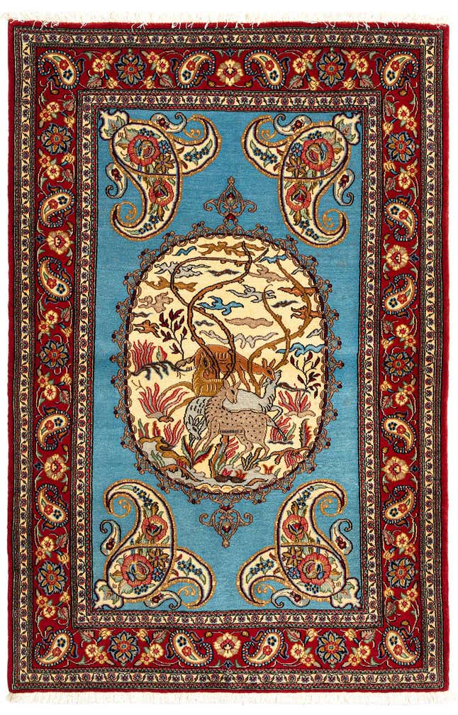 3' 6 x 5' 4 Hand Knotted Qom Persian Rug