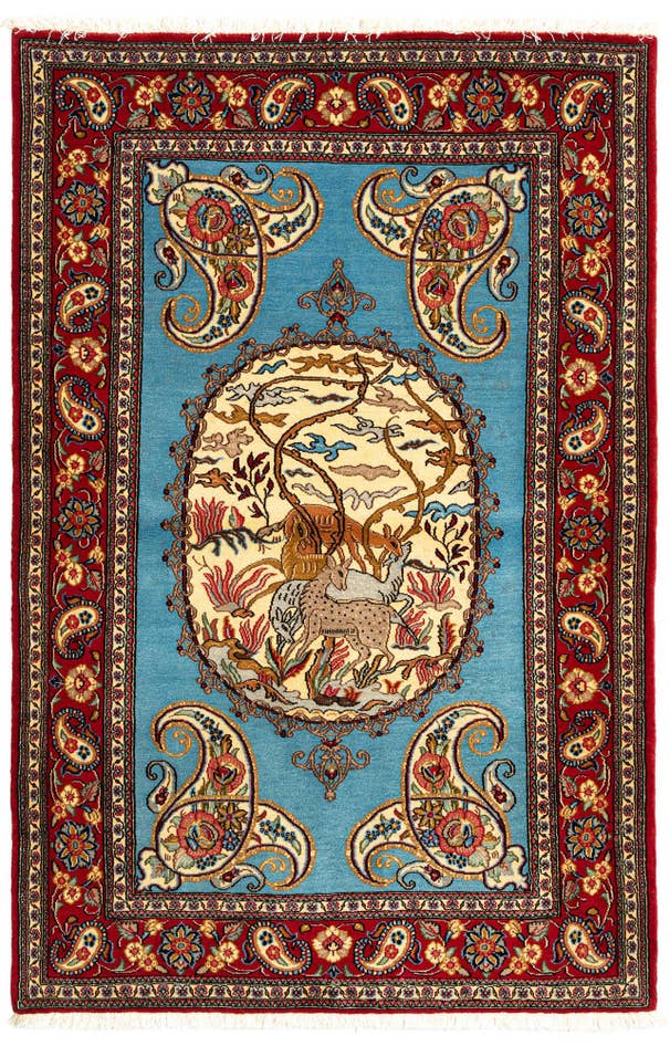 Detail image of 3' 6 x 5' 4 Hand Knotted Qom Persian Rug