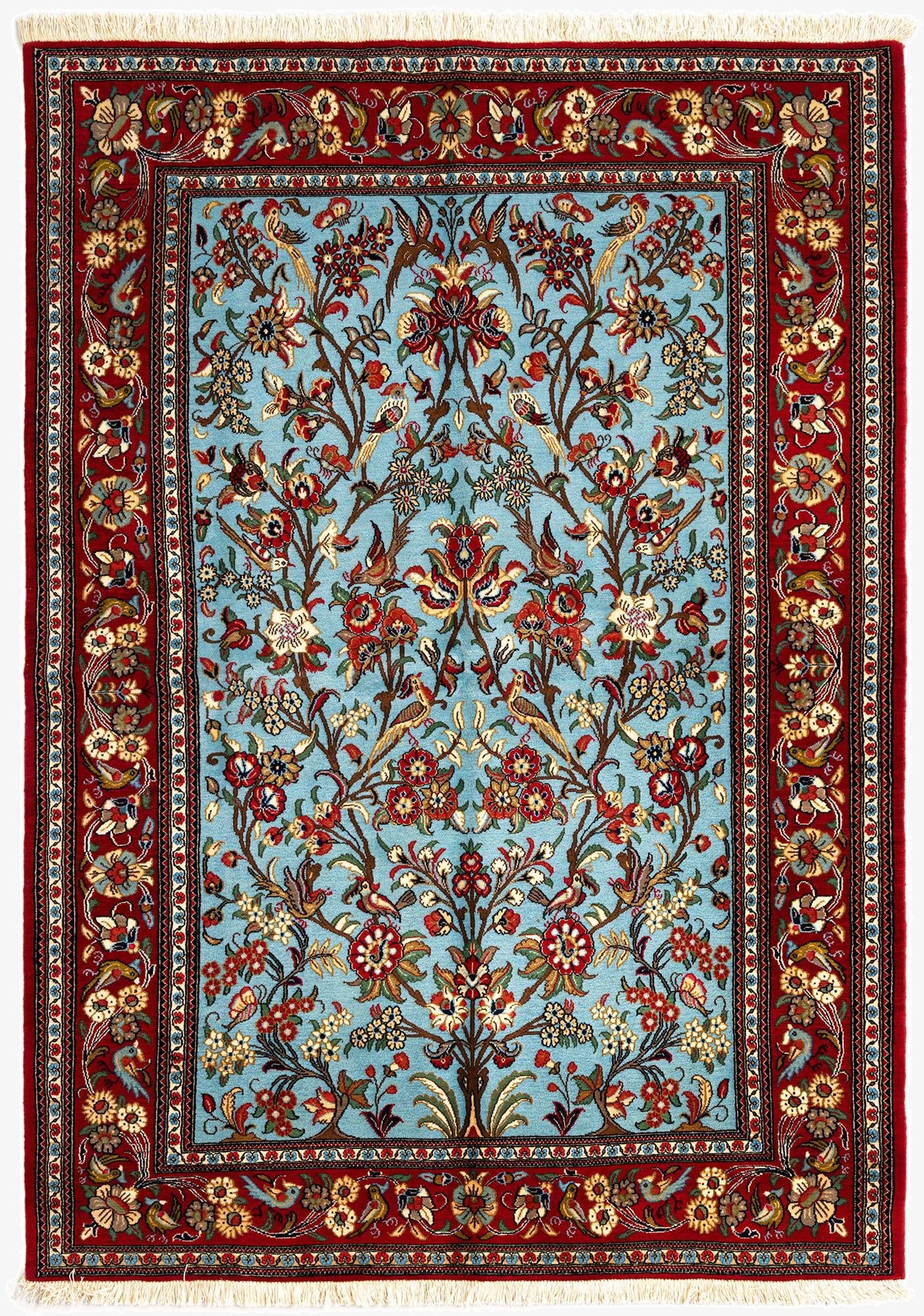 4' 10 x 6' 11  Hand Knotted Qom Persian Rug