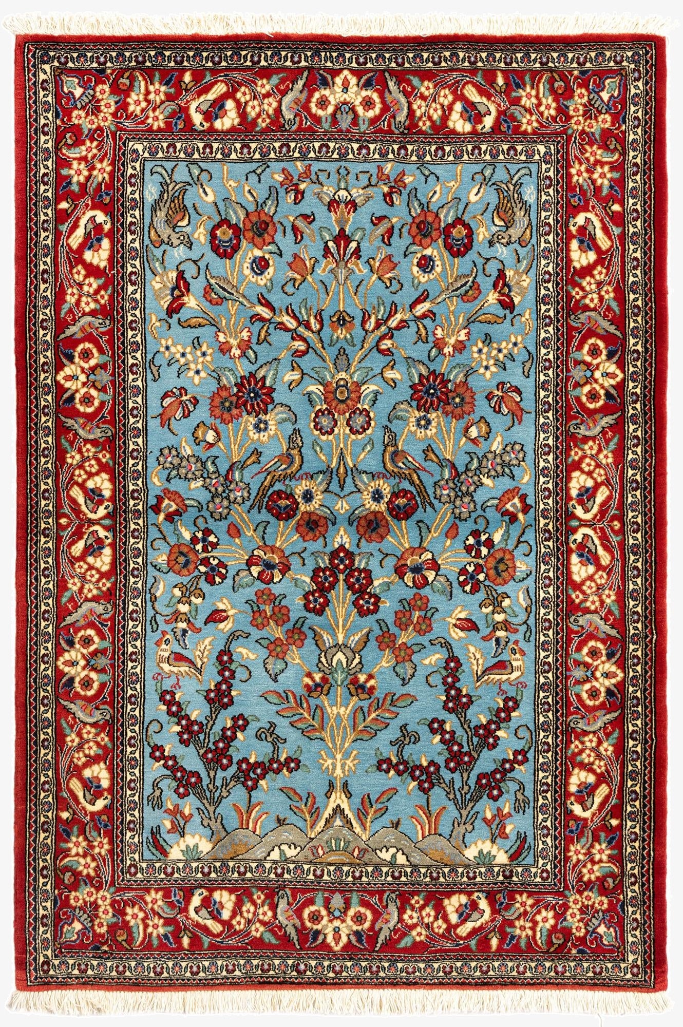 3' 5 x 5'  Hand Knotted Qom Persian Rug