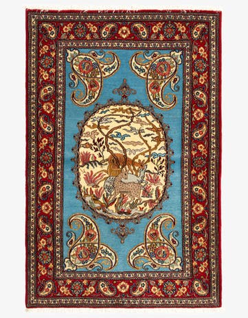 3' 6 x 5' 4 Hand Knotted Qom Persian Rug
