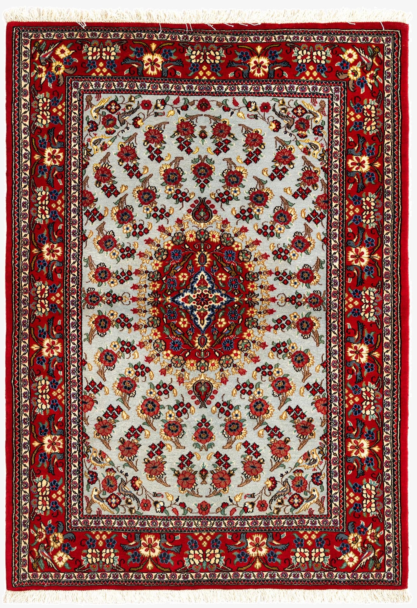 3' 7 x 4' 11  Hand Knotted Qom Persian Rug