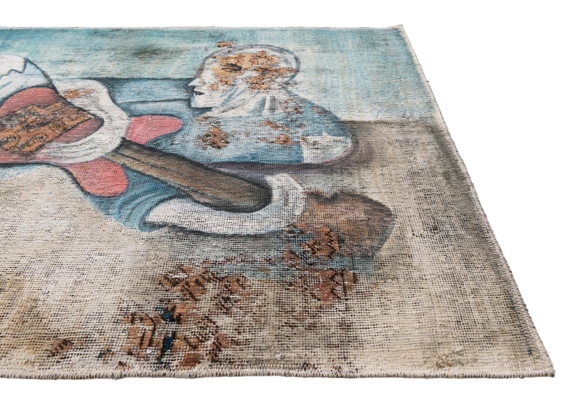3' 4 x 4' Hand Knotted Ultra Vintage Persian Wool Rug