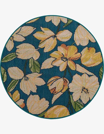 Blue Easy-Clean Baja Indoor / Outdoor Round Rug