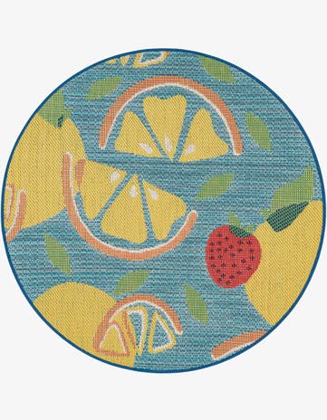 Blue Easy-Clean Baja Indoor / Outdoor Round Rug