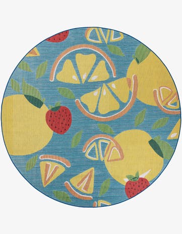 Blue Easy-Clean Baja Indoor / Outdoor Round Rug