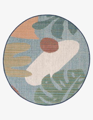 Blue Easy-Clean Baja Indoor / Outdoor Round Rug