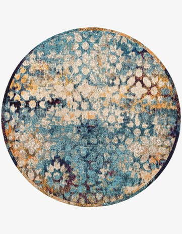 Blue Washable Carnevale Round Rug