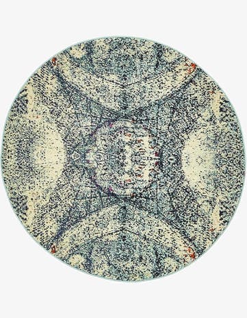 Blue Washable Carnevale Round Rug