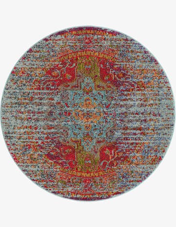 Blue Washable Carnevale Round Rug