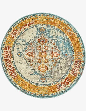 Blue Washable Carnevale Round Rug