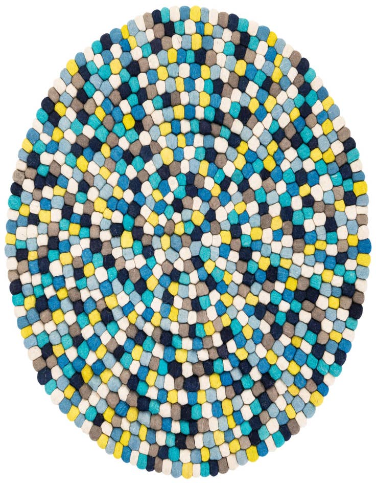Detail image of 4' 1 x 4' 1 Hand Woven Felt Ball Wool Round Rug