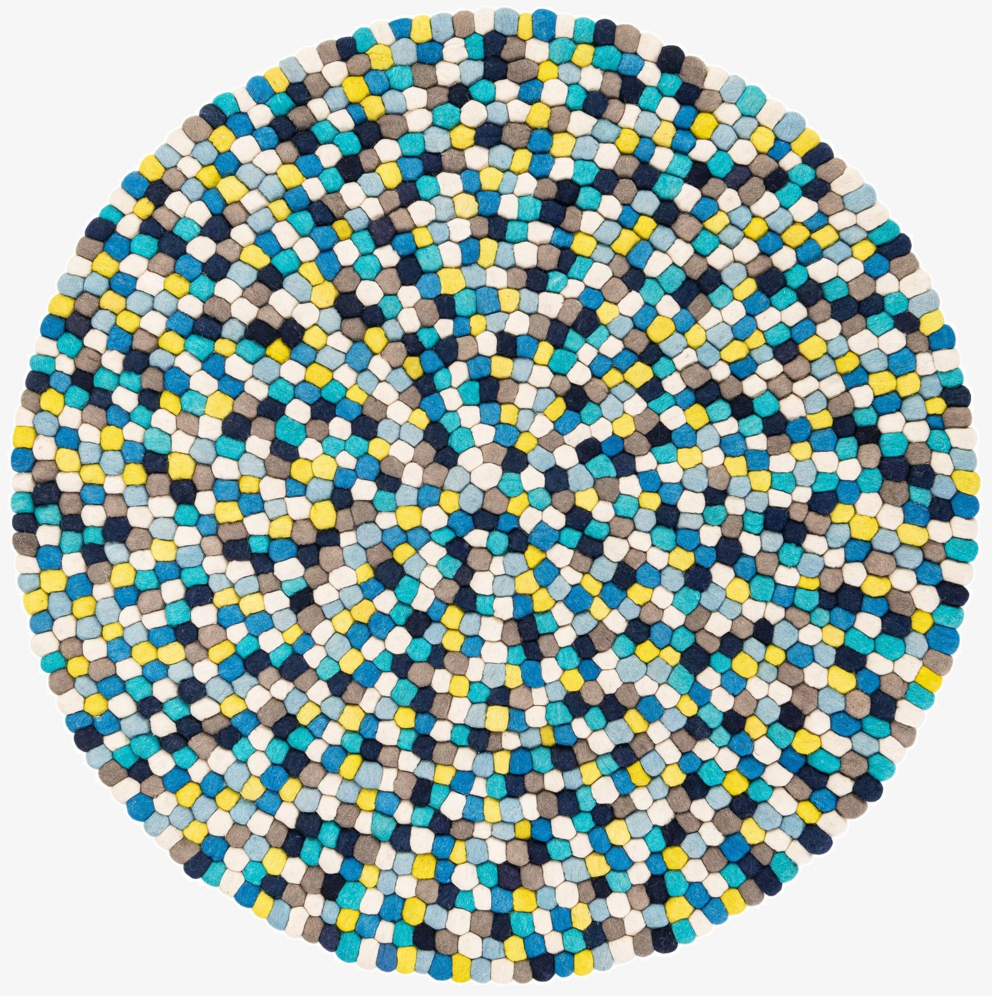 5' 1 x 5' 1  Hand Woven Felt Ball Wool Round Rug