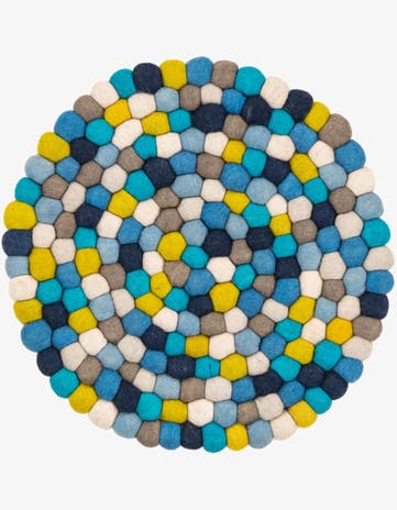 Blue Felt Ball Wool Round Rug