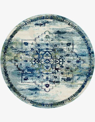 Blue Washable Fleur Round Rug