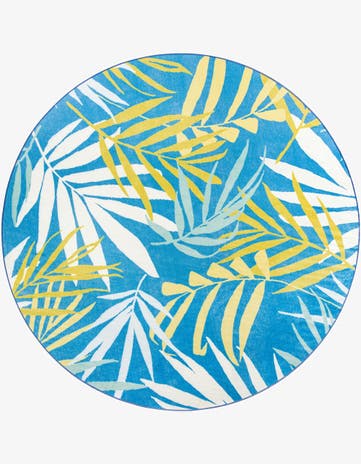 Blue Easy-Clean Jill Zarin Caribbean Indoor / Outdoor Round Rug