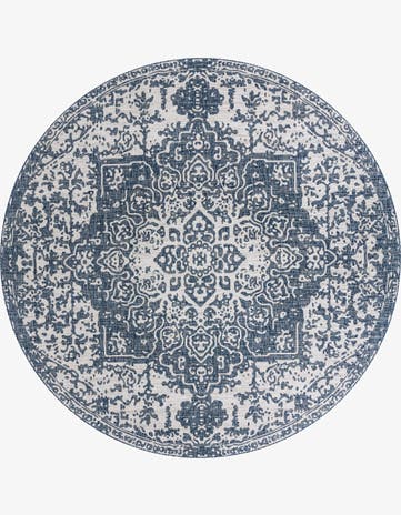 Blue Easy-Clean Jill Zarin Dubai Indoor / Outdoor Round Rug