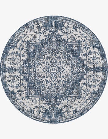 Blue Easy-Clean Jill Zarin Dubai Indoor / Outdoor Round Rug