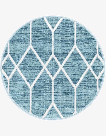 Blue Lattice Trellis Round Rug