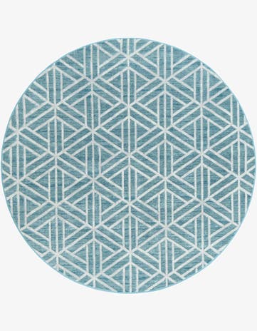 Blue Lattice Trellis Round Rug