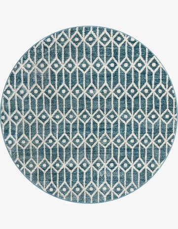 Blue Lattice Trellis Round Rug