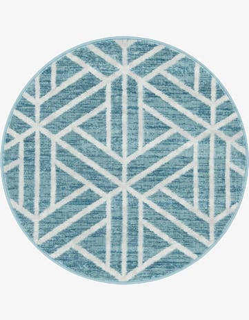 Blue Lattice Trellis Round Rug