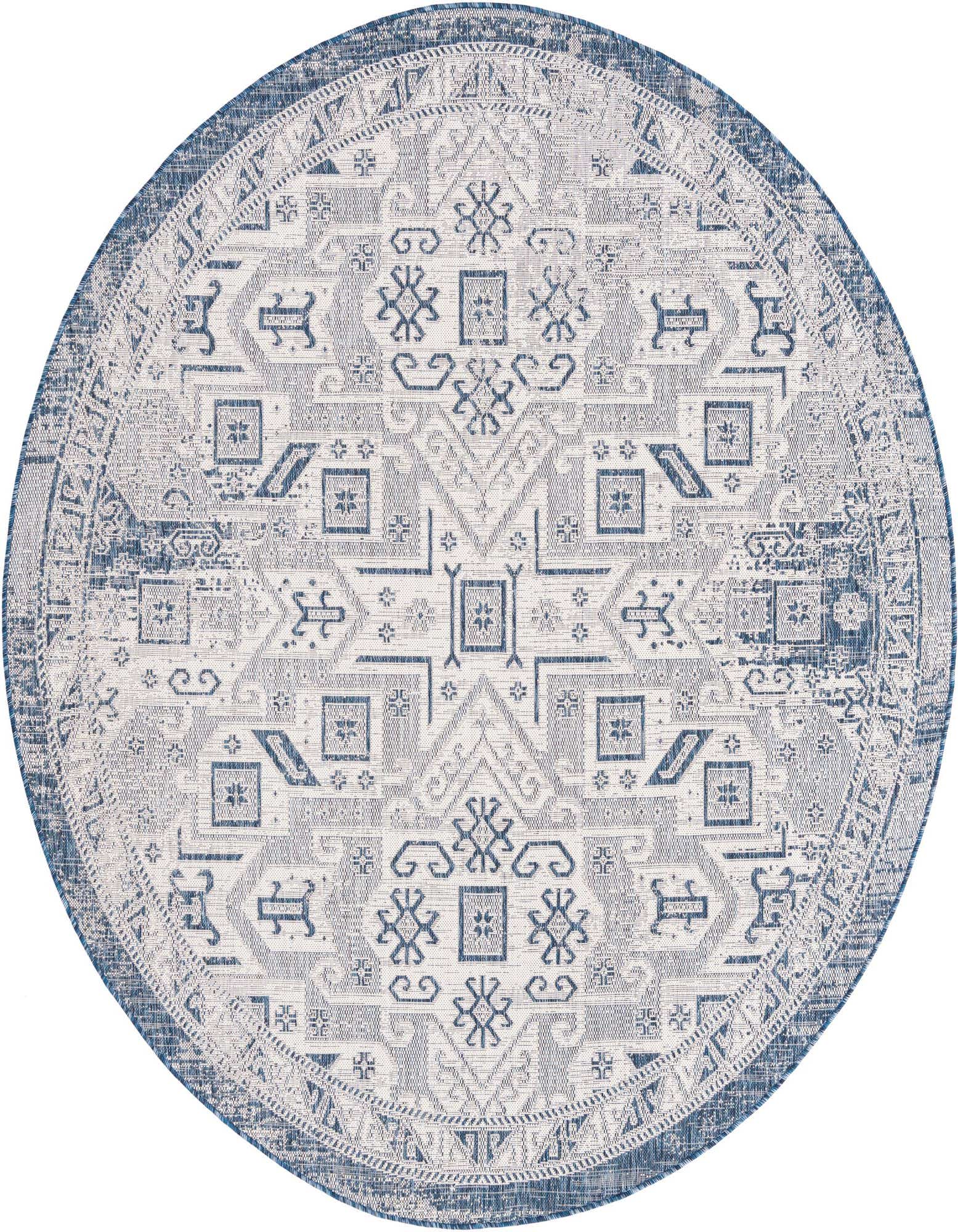 7' 10 x 7' 10 Easy-Clean Aztec Indoor / Outdoor Round Rug