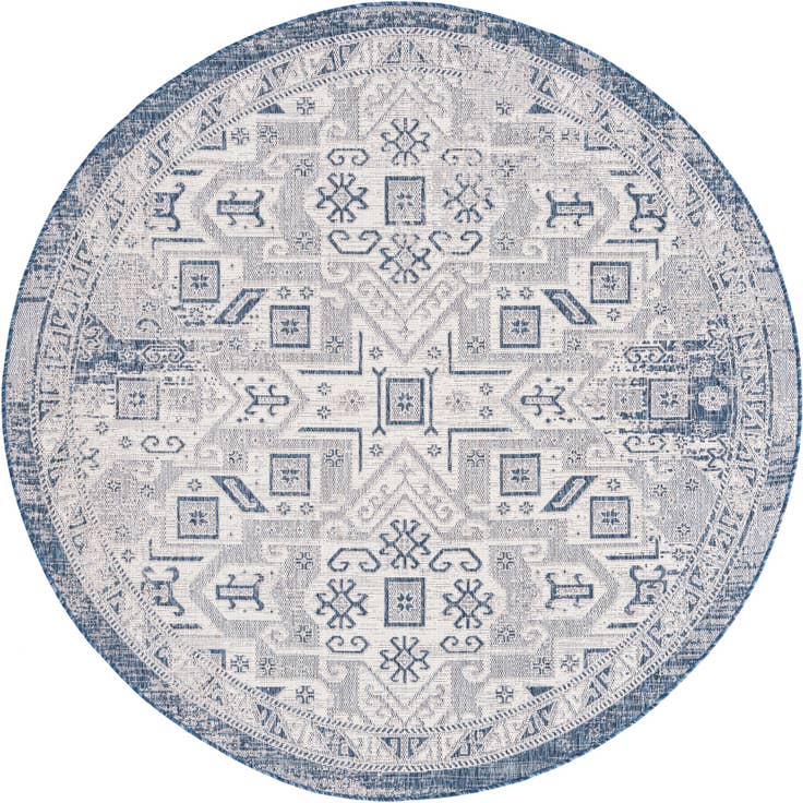 Detail image of 7' 10 x 7' 10 Easy-Clean Aztec Indoor / Outdoor Round Rug