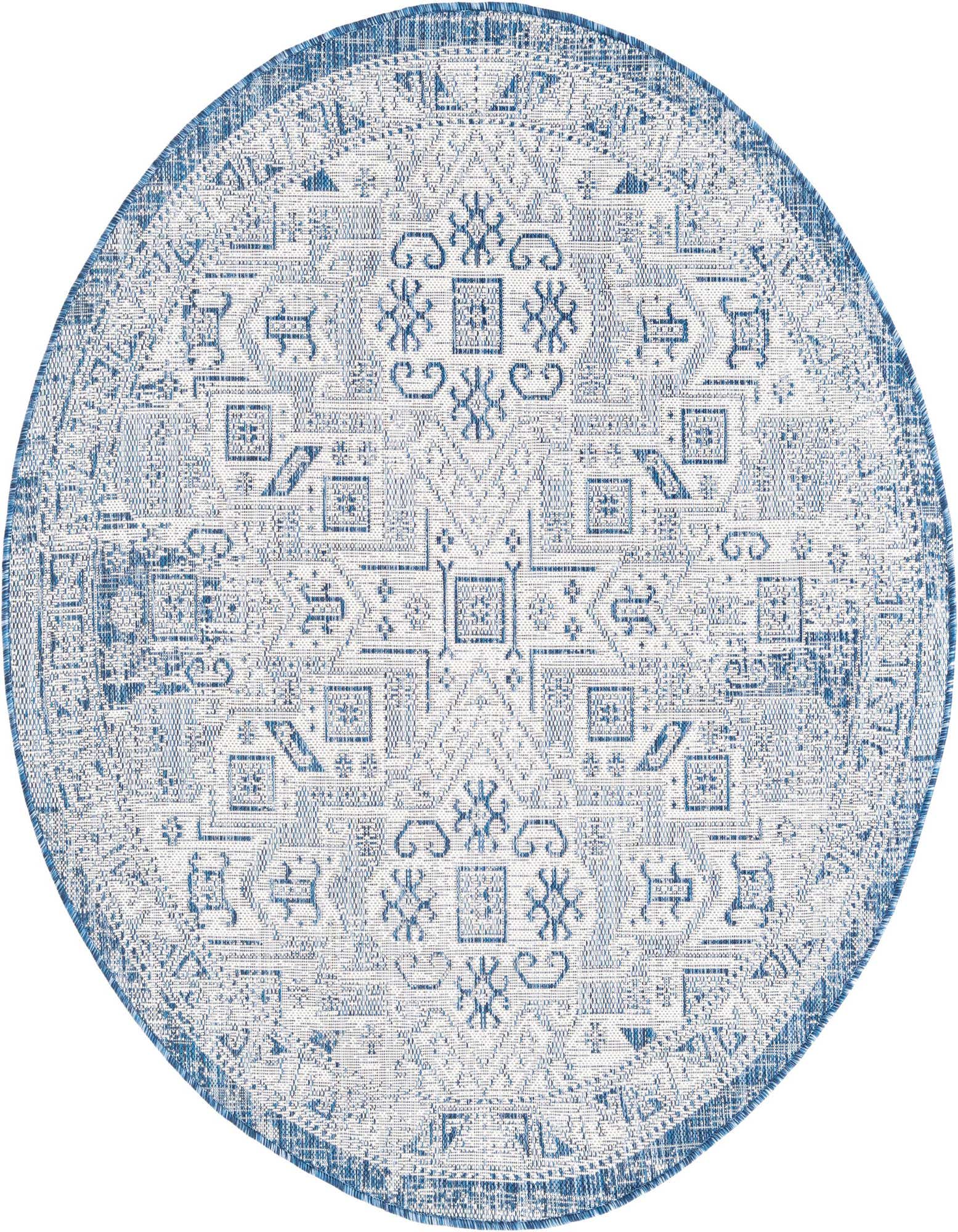 5' 3 x 5' 3 Easy-Clean Aztec Indoor / Outdoor Round Rug