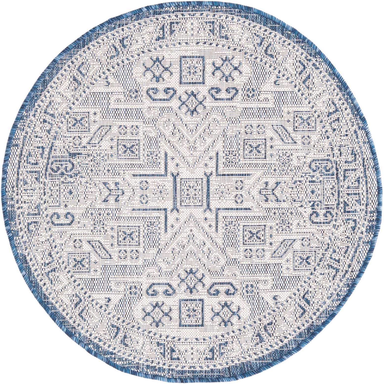 3' x 3' Easy-Clean Aztec Indoor / Outdoor Round Rug