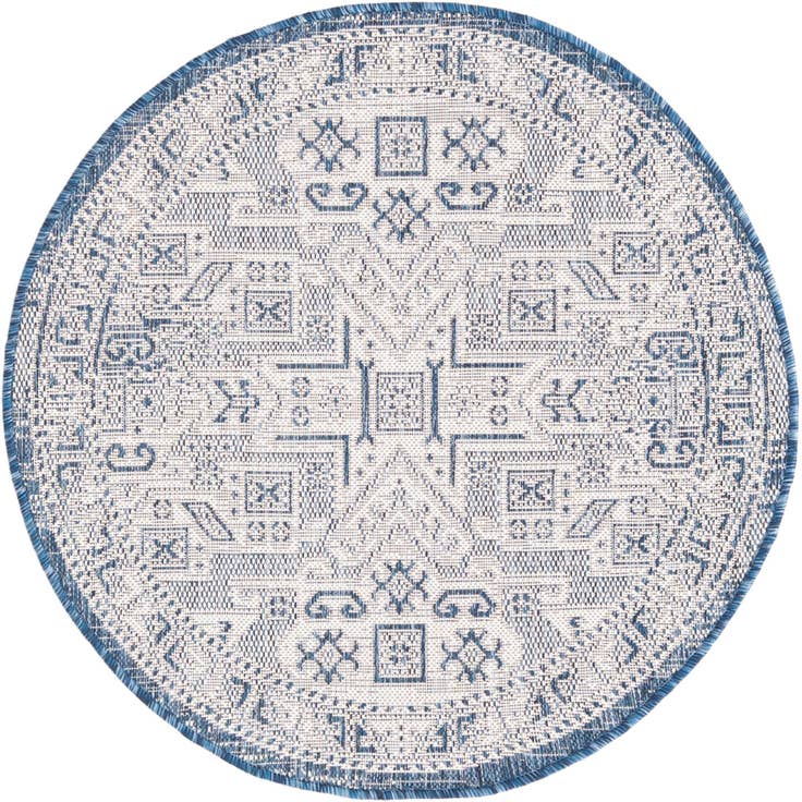 Detail image of 3' x 3' Easy-Clean Aztec Indoor / Outdoor Round Rug