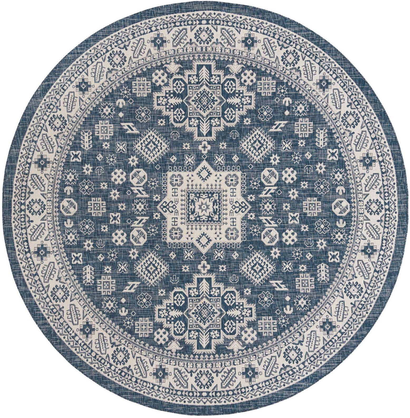 10' x 10' Easy-Clean Aztec Indoor / Outdoor Round Rug