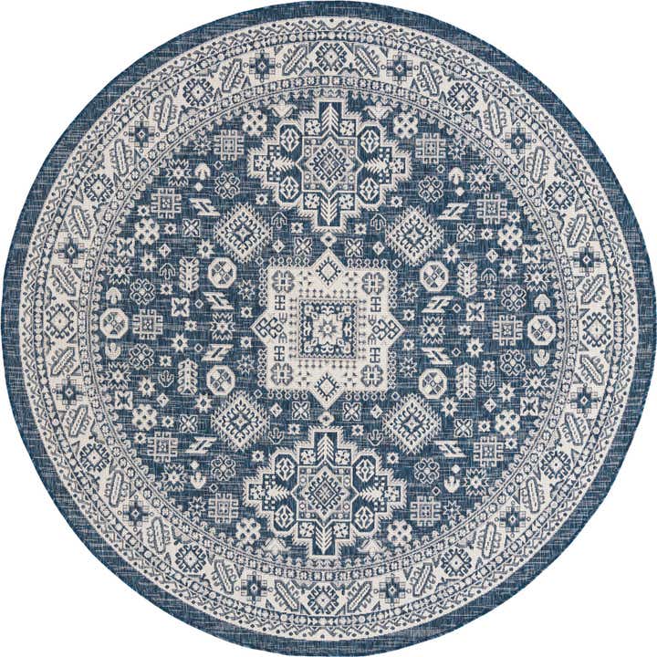 7' 10 x 7' 10 Easy-Clean Aztec Indoor / Outdoor Round Rug